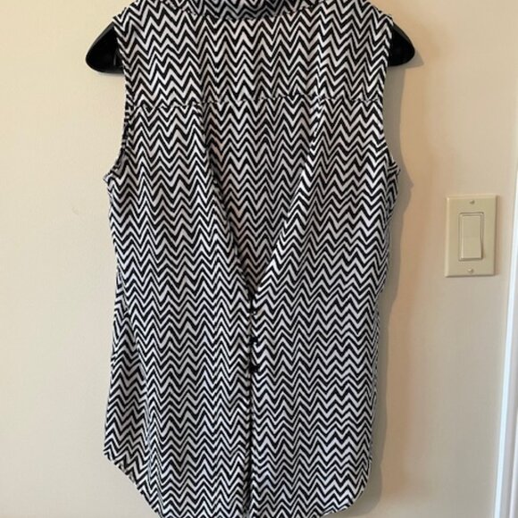 ZAC & RACHEL SLEEVELESS BLOUSE M – White/Black ZIGZAG LINES - Picture 5 of 8